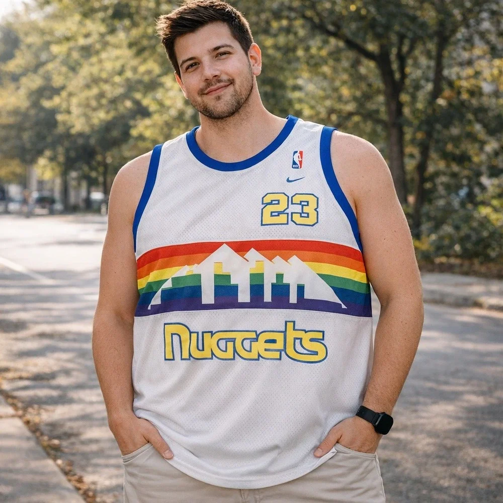 Nike Denver Nuggets Marcus Camby #23‎ Jersey Mens 3XL White Rainbow Skyline NBA